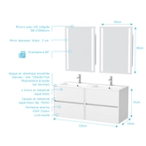 Meuble Salle de Bains 120 cm Laqué Blanc 4 Tiroirs, Vasque, Miroirs 60x80 à Leds intégrées - XENOS