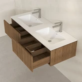 Meuble Salle de Bains 120cm 2 Tiroirs Décor Chêne et Noir Cranté - Vasque Blanche Mate - YUKI