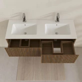 Meuble Salle de Bains 120cm 2 Tiroirs Décor Chêne et Noir Cranté - Vasque Blanche Mate - YUKI