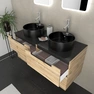 Meuble salle de bains 120cm Chêne et noir, Vasques rondes Ø41cm et Miroirs Led 40x60 - OMEGA