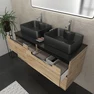 Meuble salle de bains 120cm Chêne et noir, Vasques rectangulaires et Miroir Black Led 120x70 - OMEGA