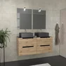 Meuble salle de bains 120cm Chêne et noir, Vasques carrées & Miroirs avec appliques 55x75 - OMEGA