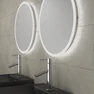 Meuble salle de bains 120cm Chêne et noir, Vasques carrées et Miroirs Led Ø50cm - OMEGA