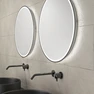 Meuble salle de bains 120cm Chêne et noir, Vasques rondes Ø36cm et Miroirs Black Led Ø50cm - OMEGA