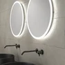 Meuble salle de bains 120cm Chêne et noir, Vasques rondes Ø36cm et Miroirs Led Ø50cm - OMEGA