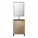 Meuble salle de bains 60cm décor chene naturel 2 portes - Vasque noire et Miroir - TIMBER