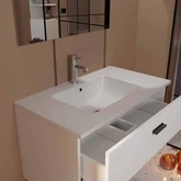 Meuble salle de bains 80 cm 2 Tiroirs Blanc avec Vasque blanche, miroir et applique Led - BOX LED
