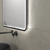 Meuble salle de bains 80 cm 2 tiroirs - Chêne et noir - Vasque ronde - Miroir Black Led - OMEGA