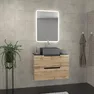 Meuble salle de bains 80 cm 2 tiroirs - Chêne et noir - Vasque carrée - Miroir Led - OMEGA