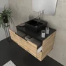 Meuble salle de bains 80 cm 2 tiroirs - Chêne et noir - Vasque carrée - Miroir 60x80 - OMEGA