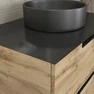 Meuble salle de bains 80 cm 2 tiroirs - Chêne et noir - Vasque ronde - Miroir Black Led - OMEGA