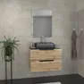 Meuble salle de bains 80 cm 2 tiroirs - Chêne et noir - Vasque rectangle - Miroir 60x80 - OMEGA