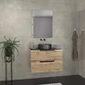 Meuble salle de bains 80 cm 2 tiroirs - Chêne et noir - Vasque ronde - Miroir 60x80 - OMEGA