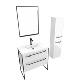 Meuble Salle de Bains 80 cm, Vasque Blanche, Miroir Led et Colonne - Blanc - STRUCTURA