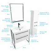 Meuble Salle de Bains 80 cm, Vasque Blanche, Miroir Led et Colonne - Blanc - STRUCTURA