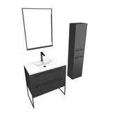 Meuble Salle de Bains 80 cm, Vasque Blanche, Miroir Led et Colonne - Noir - STRUCTURA