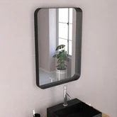 Meuble Salle de Bains 80 cm, Vasque Carrée et Miroir - Chêne naturel et Noir Mat - UBY