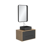 Meuble Salle de Bains 80 cm, Vasque Carrée et Miroir - Chêne naturel et Noir Mat - UBY