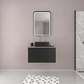 Meuble Salle de Bains 80 cm, Vasque Carrée et Miroir Led - Chêne naturel et Noir Mat - UBY