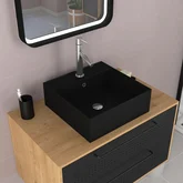 Meuble Salle de Bains 80 cm, Vasque Carrée et Miroir Led - Chêne naturel et Noir Mat - UBY