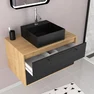 Meuble Salle de Bains 80 cm, Vasque Carrée, Miroir Led et Colonne - Chêne naturel et Noir - UBY