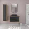 Meuble Salle de Bains 80 cm, Vasque Carrée, Miroir Led et Colonne - Chêne naturel et Noir - UBY