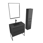 Meuble Salle de Bains 80 cm, Vasque Noire, Miroir Led et Colonne - Noir - STRUCTURA