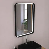 Meuble Salle de Bains 80 cm, Vasque Rectangle, Miroir Led et Colonne - Chêne naturel et Noir - UBY