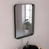 Meuble Salle de Bains 80 cm, Vasque Ronde, Miroir et Colonne - Chêne naturel et Noir - UBY