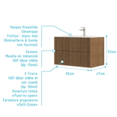 Meuble Salle de Bains 80cm 2 Tiroirs Décor Chêne et Noir Cranté - Vasque Blanche Mate - YUKI