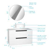 Meuble salle de bains 80cm Blanc Laqué 2 tiroirs - Vasque Blanche Ø36cm et Miroir Rond Ø60cm - JAZZ