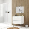 Meuble salle de bains 80cm Blanc laqué à tiroirs, Vasque Verre Blanc, Miroir et Led - NATURA MOOD