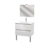 Meuble salle de bains 80cm Blanc laqué à tiroirs, Vasque Verre Blanc, Miroir et Led - NATURA MOOD