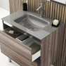 Meuble salle de bains 80cm Chêne Brun à tiroirs, Vasque Verre Gris, Miroir et Led - NATURA MOOD