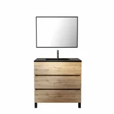 Meuble salle de bains 80cm décor chene naturel 3 tiroirs - Vasque noire et Miroir - TIMBER