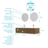 Meuble Salle de Bains YUKI 120 2 Tiroirs Décor Chêne et Noir - Vasque Blanche - Miroirs LED Ø50