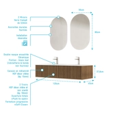 Meuble Salle de Bains YUKI 120 2 Tiroirs Décor Chêne et Noir - Vasque Blanche - Miroirs Ovales 50x80