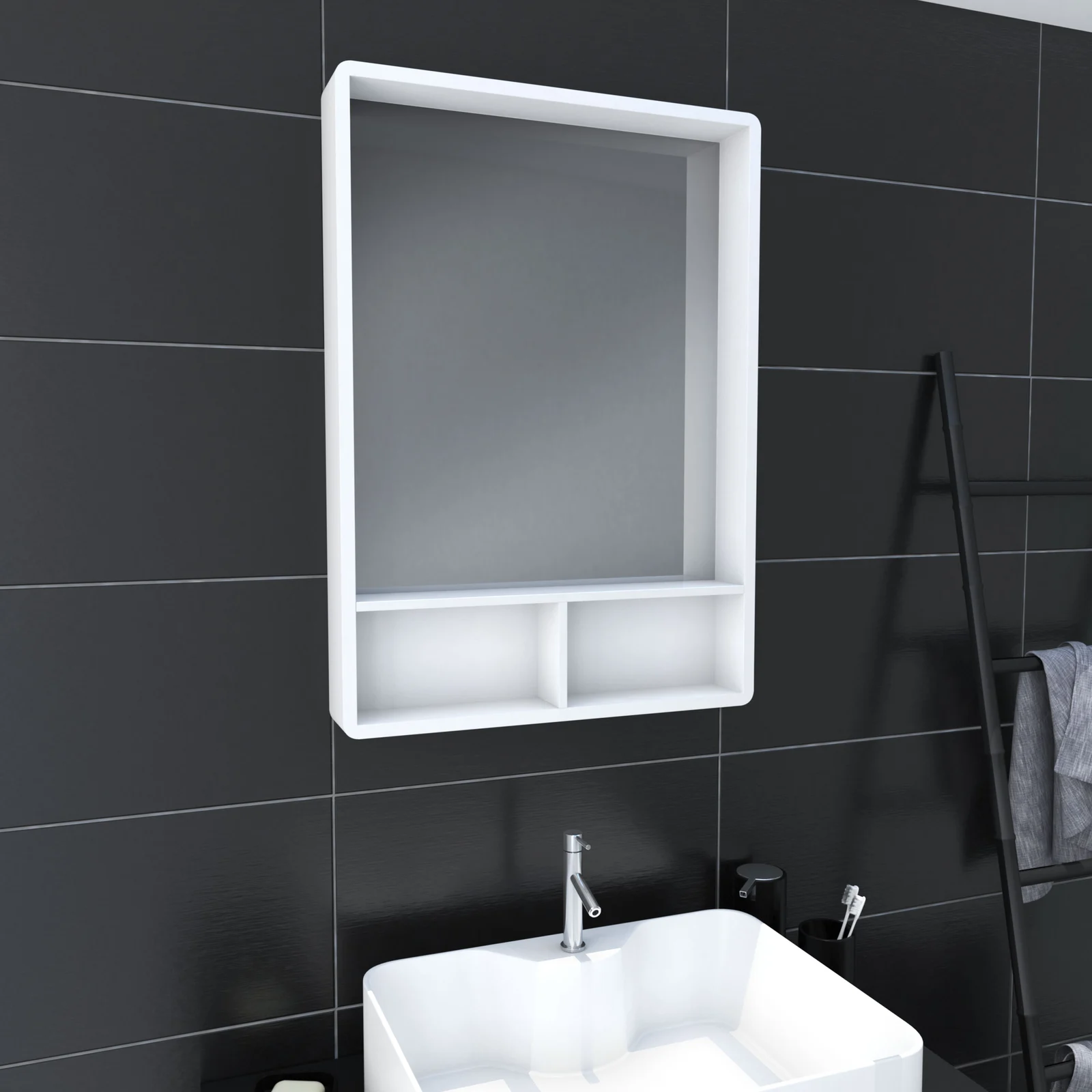 Miroir salle de bain 50x70cm - avec étagères - NORDIK HYLLA