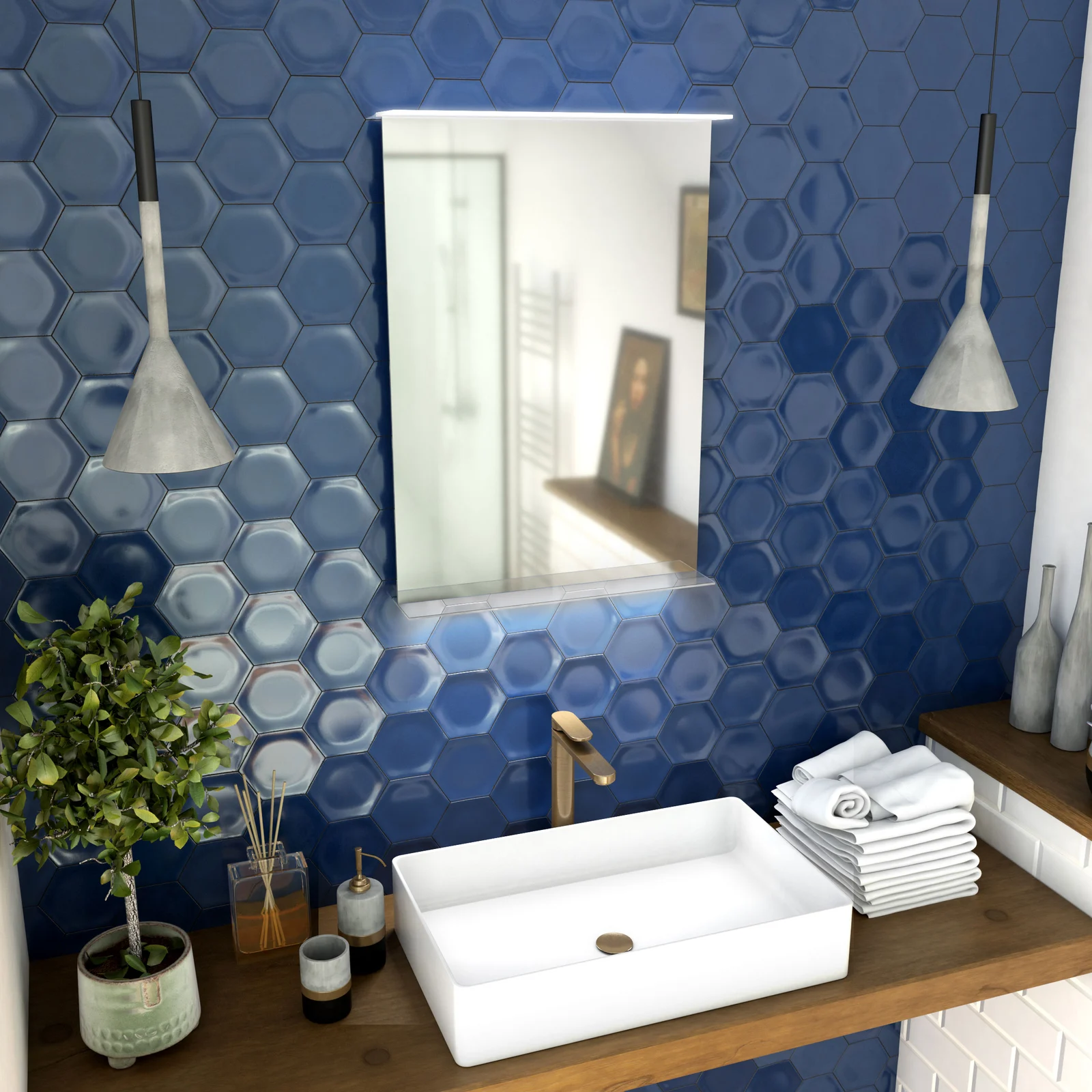 Miroir salle de bain 52x70x5cm avec éclairage LED et étagère Miroir salle de bain 52x70x5cm avec éclairage LED et étagère