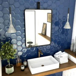 Miroir salle de bain 60x80cm suspendu noir mat - avec lanière effet cuir noir - NORDIK REKTANGEL