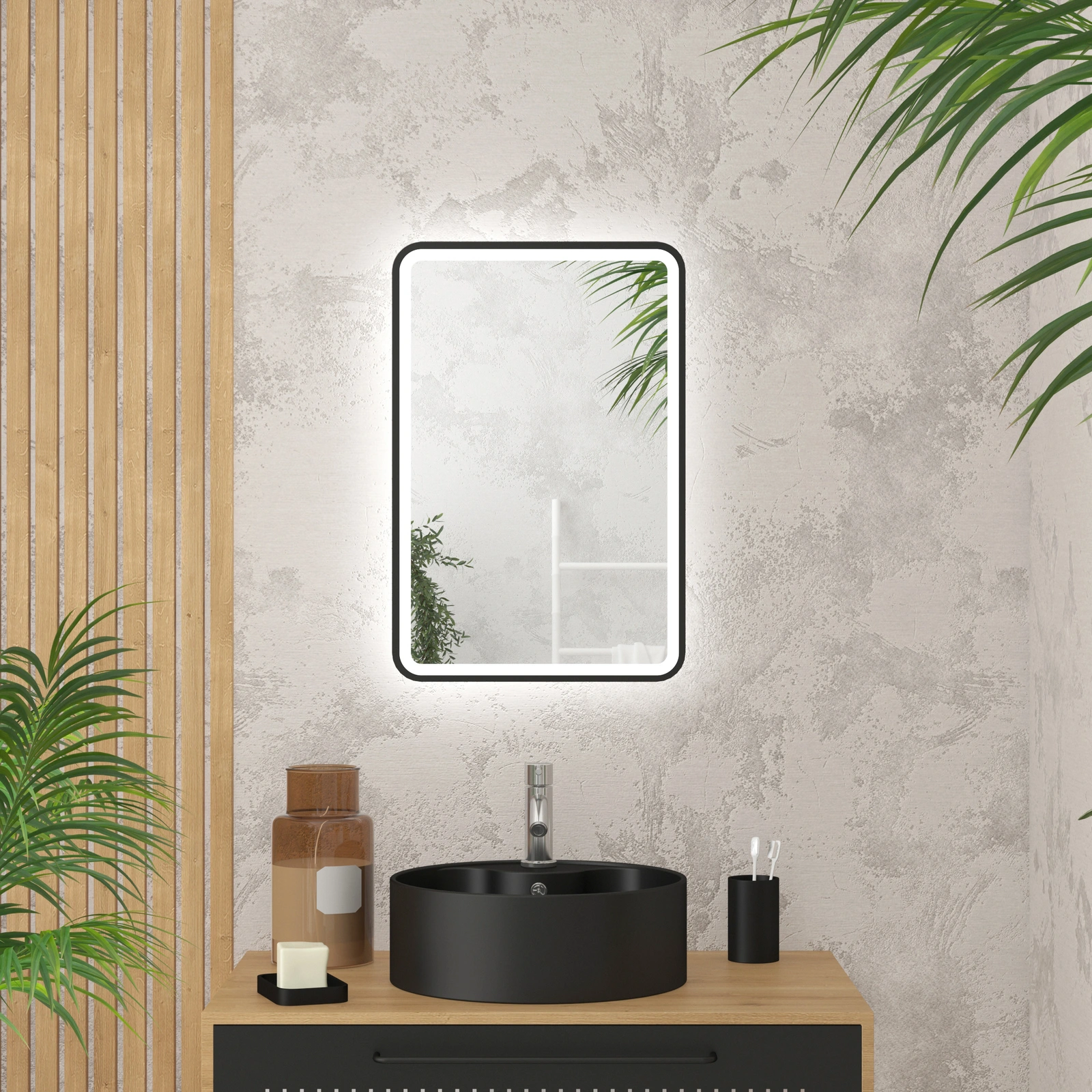 Miroir salle de bain avec eclairage LED et contour noir - 40x60cm - GO BLACK LED Miroir salle de bain avec eclairage LED et contour noir - 40x60cm - GO BLACK LED