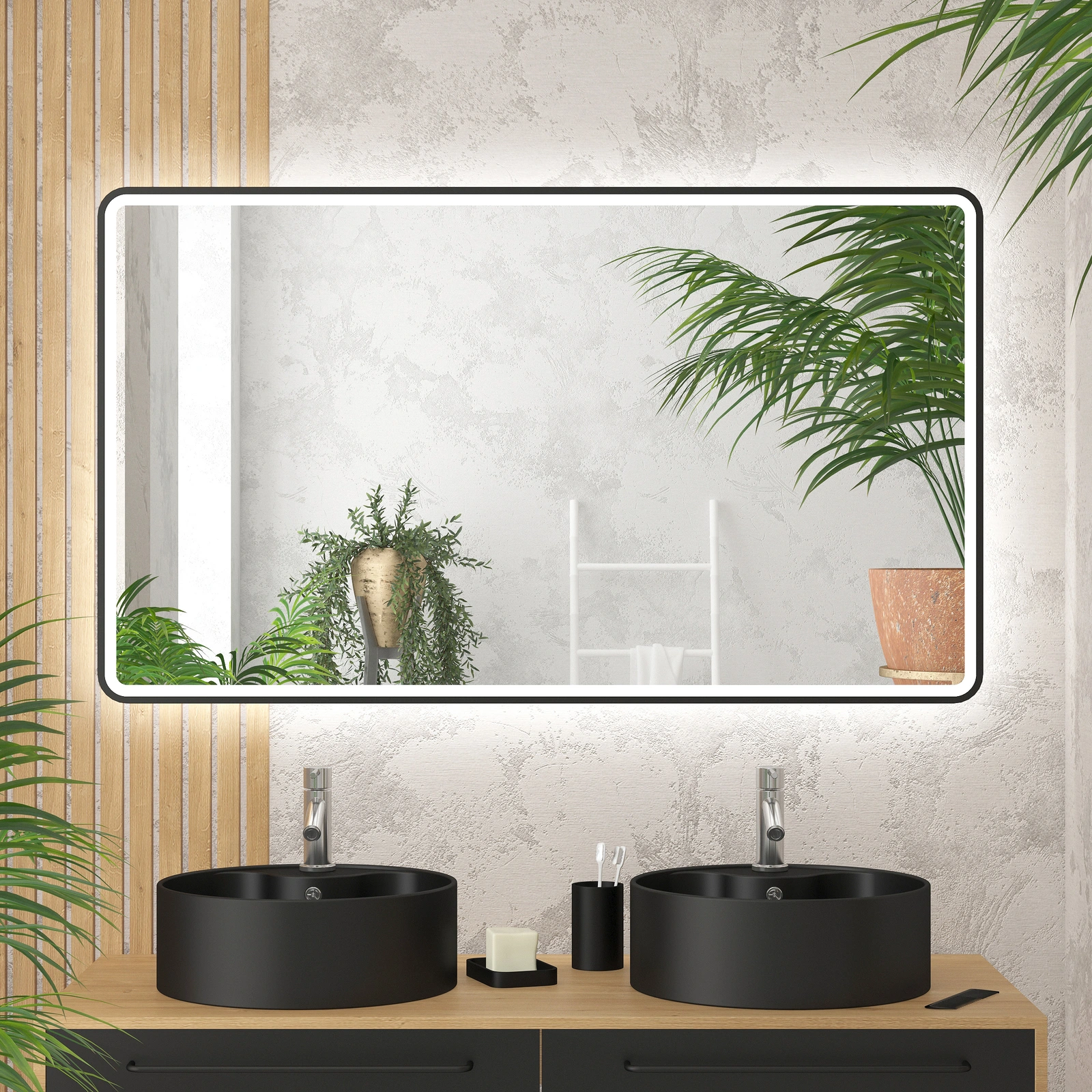 Miroir de salle de bain 120x70cm Miroir LED avec éclairage, miroir mural,  interrupteur