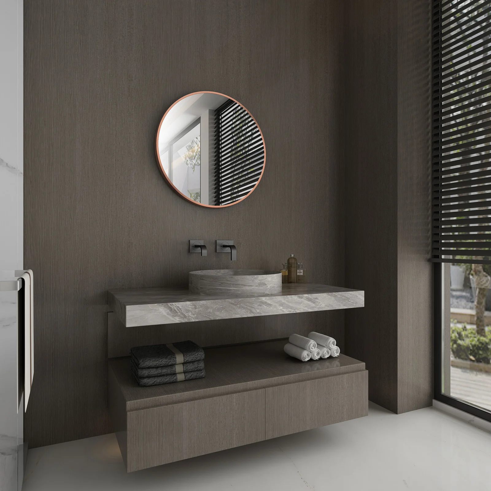 Miroir salle de bain circulaire 60cm de diametre - finition cuivre - RING BRASSY 60 Miroir salle de bain circulaire 60cm de diametre - finition cuivre - RING BRASSY 60