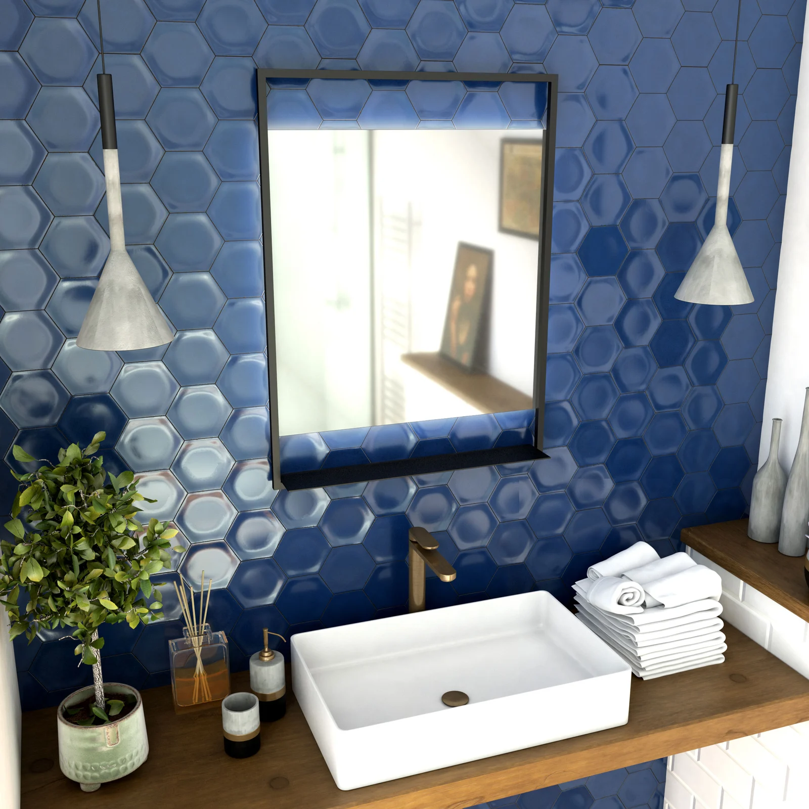 Miroir salle de bain LED auto-éclairant 60x80cm - laqué noir mat - FRAMED MIRROR LED Miroir salle de bain LED auto-éclairant 60x80cm - laqué noir mat - FRAMED MIRROR LED