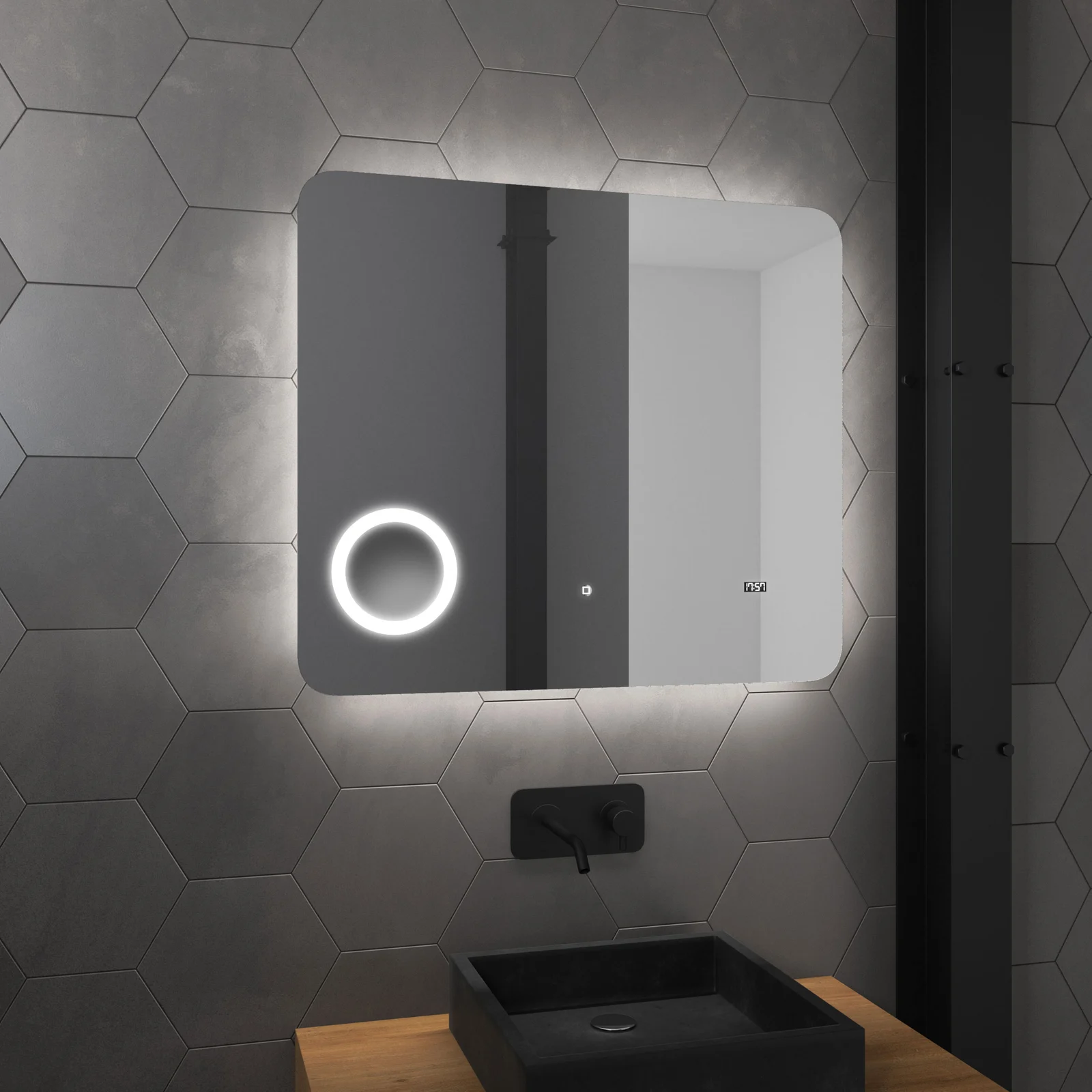 Miroir salle de bain LED auto-éclairant 80x70x4cm - ATMOSPHERE PLUS