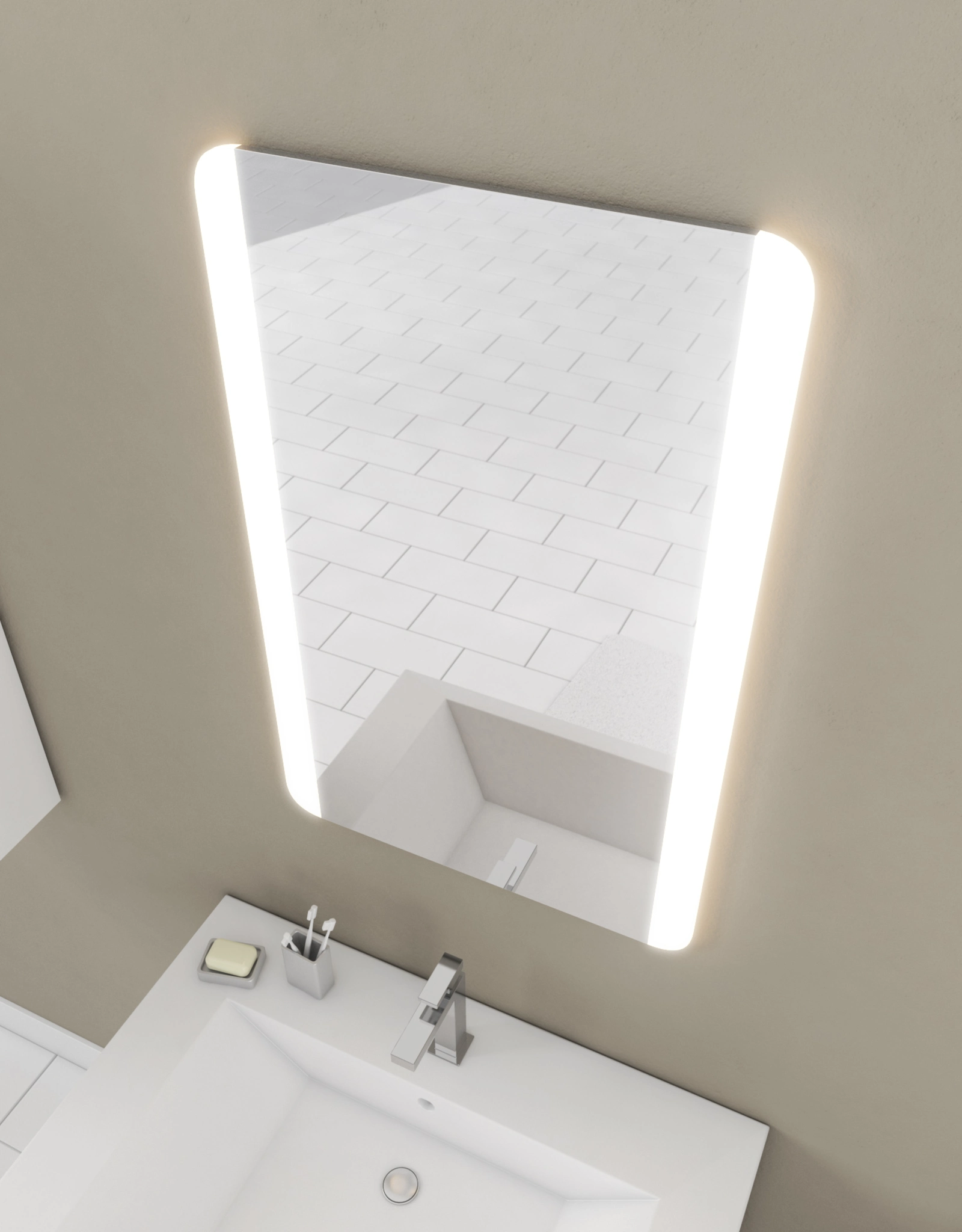 Miroir salle de bain LED auto-éclairant BORDER LINES 70x45 - Aurlane