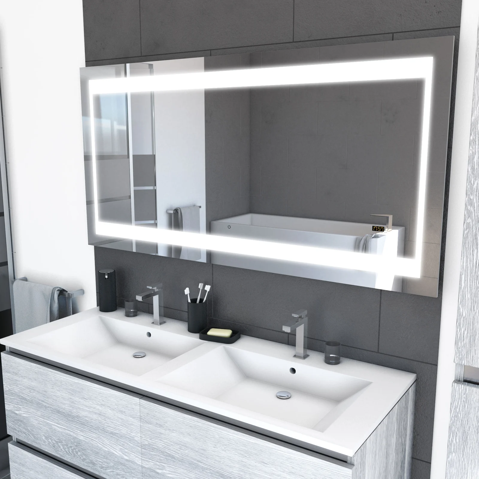 Miroir salle de bain LED auto-éclairant CHRONOS 140x70x4.5cm Miroir salle de bain LED auto-éclairant CHRONOS 140x70x4.5cm