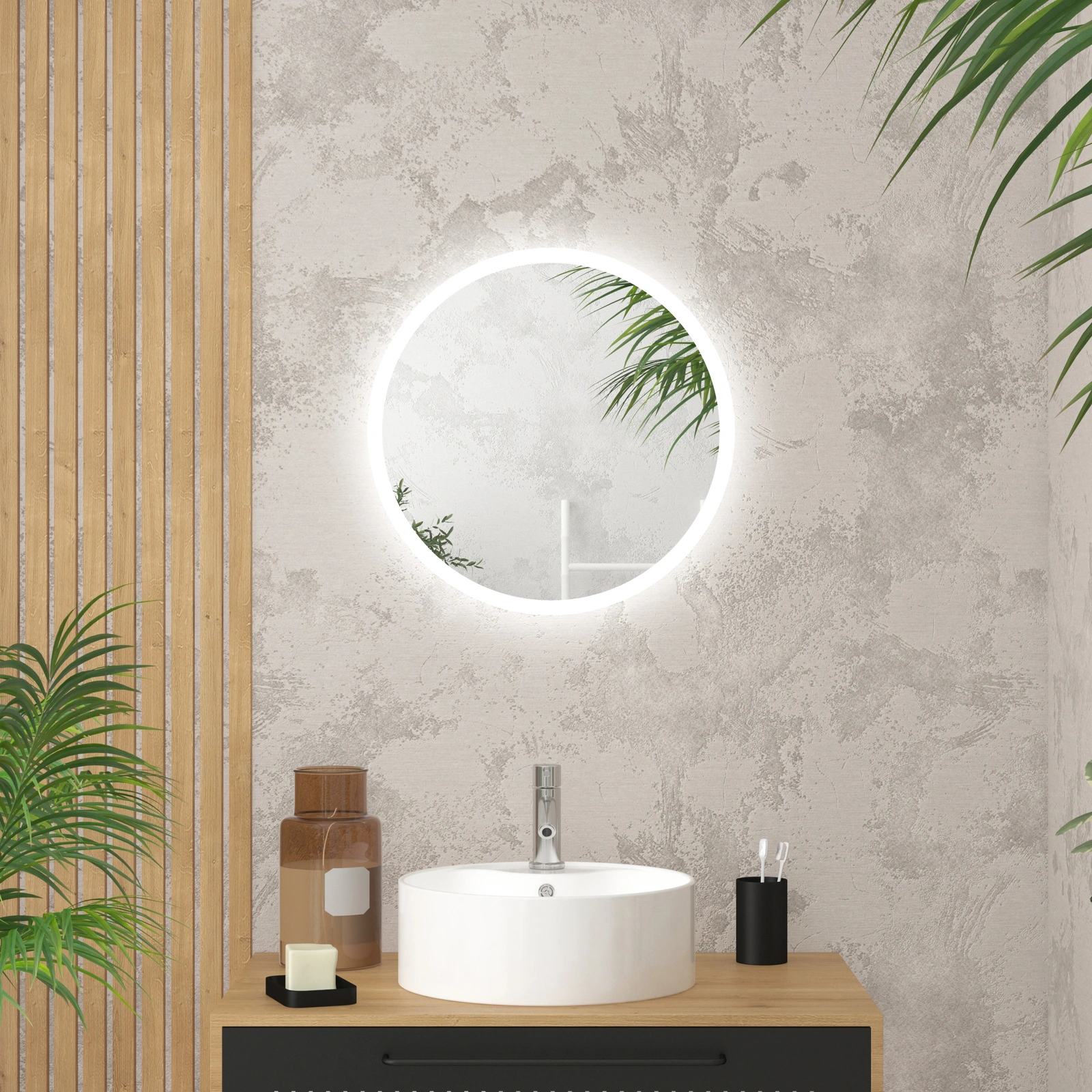 Miroir salle de bain rond avec eclairage LED - Diamètre 50cm - GO LED -  Aurlane