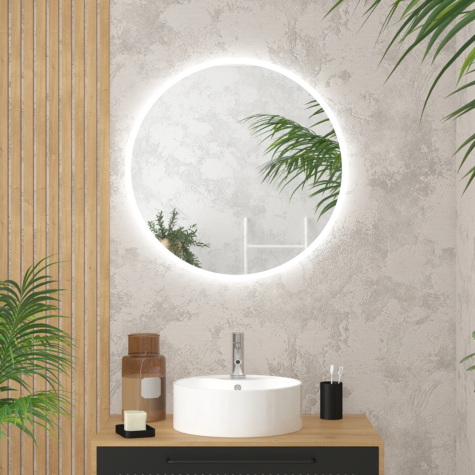Miroir salle de bain rond avec eclairage LED - Diamètre 70cm - GO LED -  Aurlane