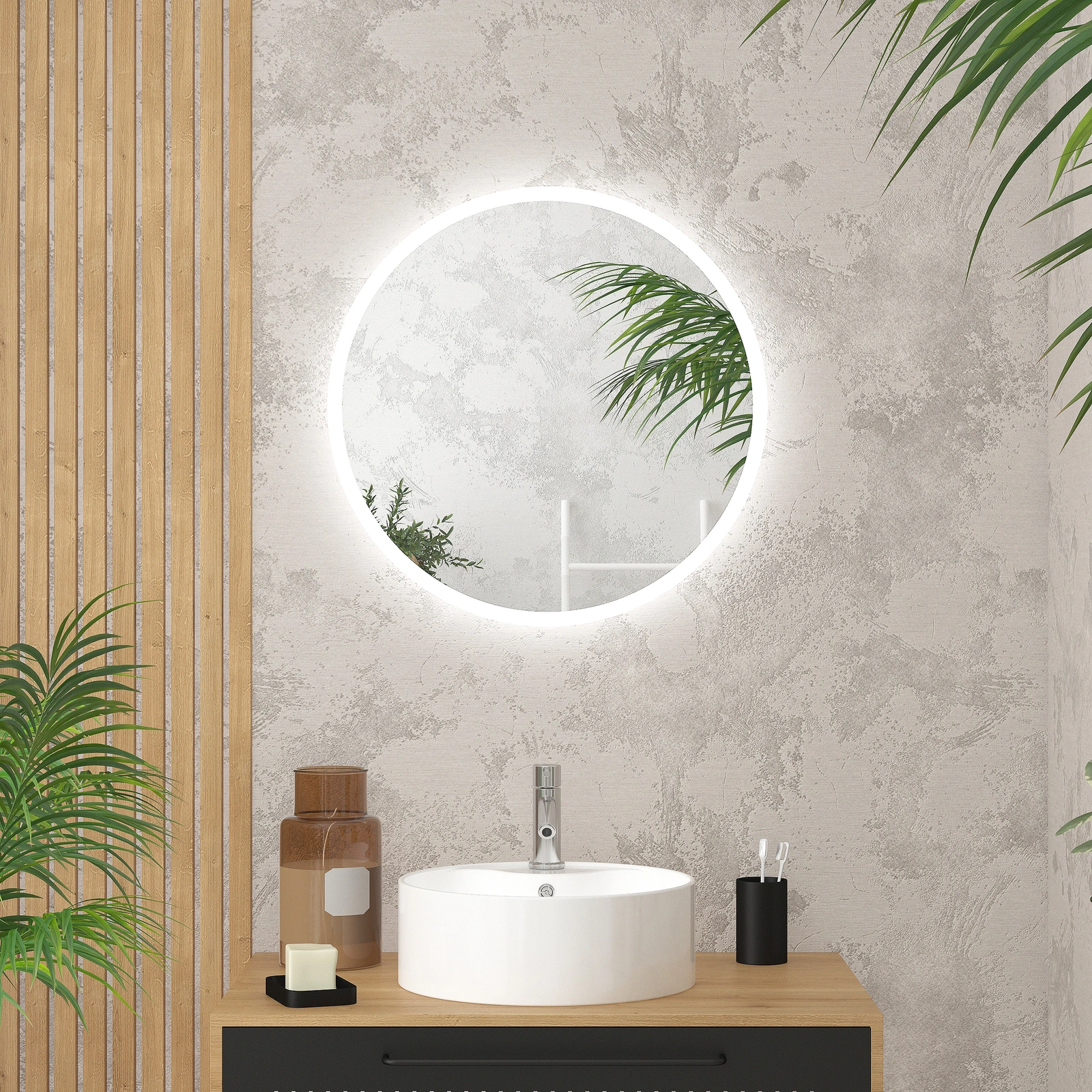 Miroir salle de bain rond avec eclairage LED - Diamètre 60cm - GO LED Miroir salle de bain rond avec eclairage LED - Diamètre 60cm - GO LED